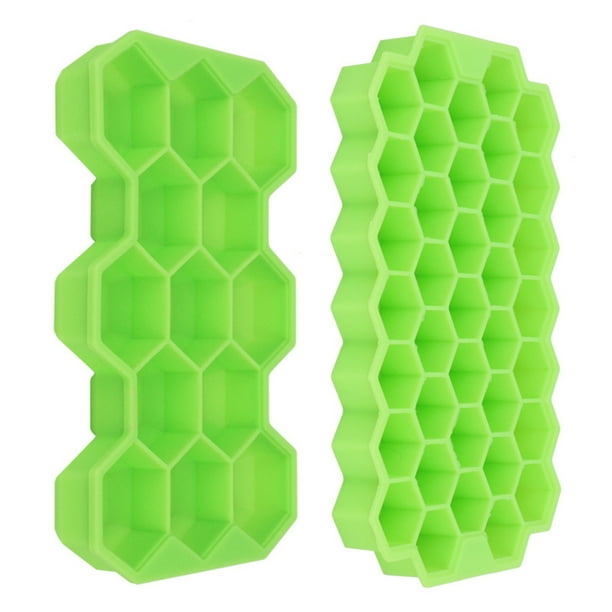 37 Grid Honeycomb Ice Cube Green Tray Moulds Silicone Hexagonal Trays with Lid